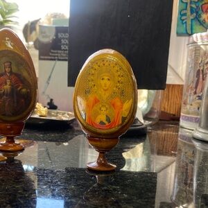 Vintage Religious Icon Handpainted and signed Wood egg